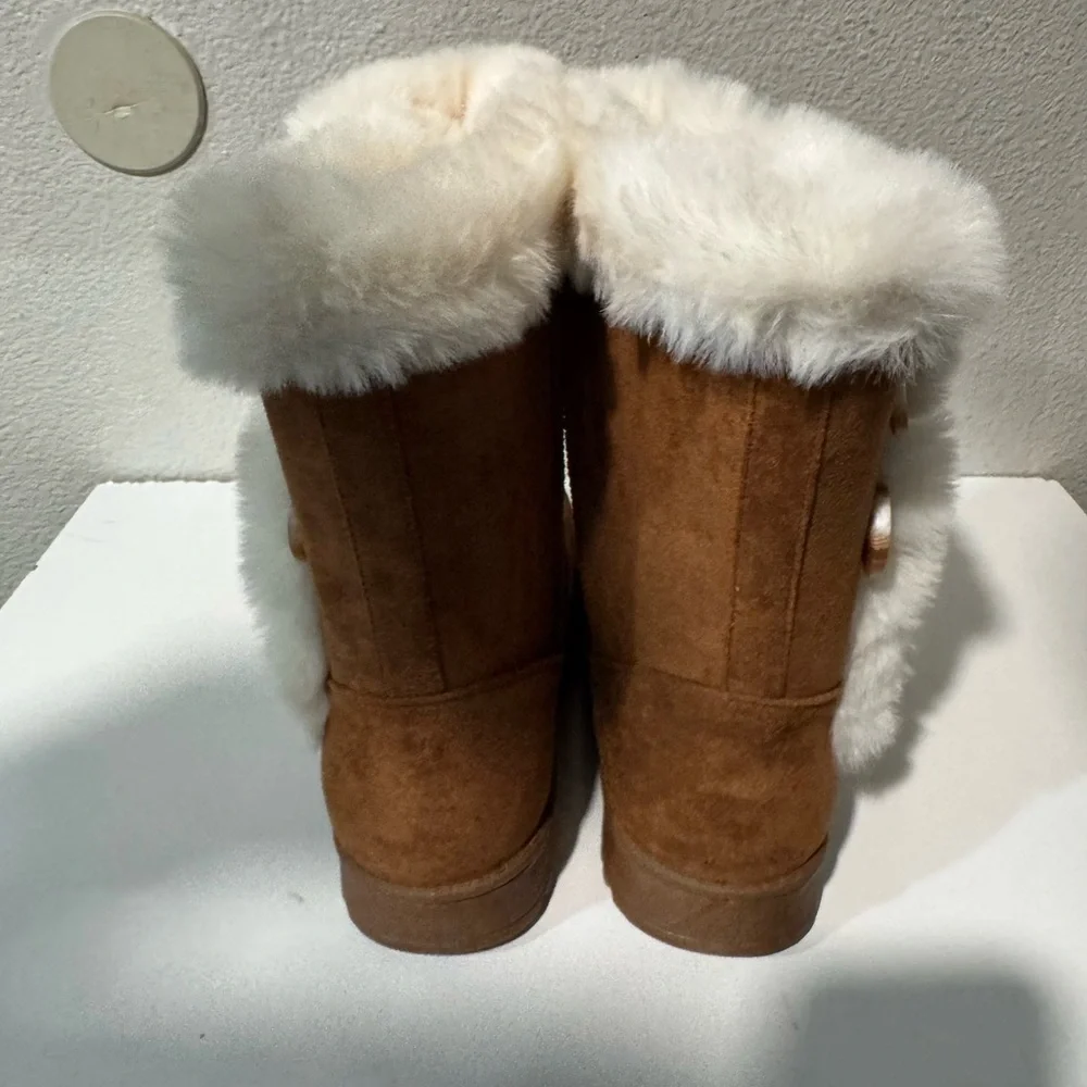 SO Women's Abigail Comfort Pull On Chestnut Faux-Fur Winter Boots -various